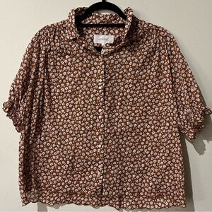 THE GREAT. Brown and White Floral Top | Size 1 | EUC | (TC)